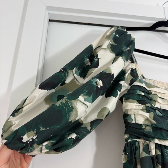 Abercrombie & Fitch Emerson Poplin Puff Sleeve Mini Dress Green Floral Sz M Tall - Picture 4 of 15